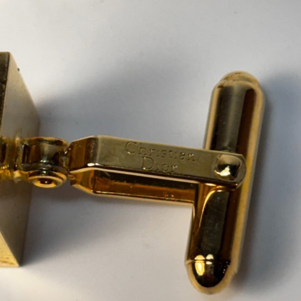 Christian Dior Vintage Cuff Links Gold Tone Wood Grain Decor Signed - Picture 6 of 6
